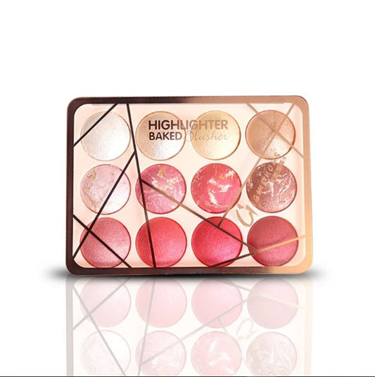 Glamorous Face 12 Color Highlighter & Blush On Palette - FlyingCart.pk