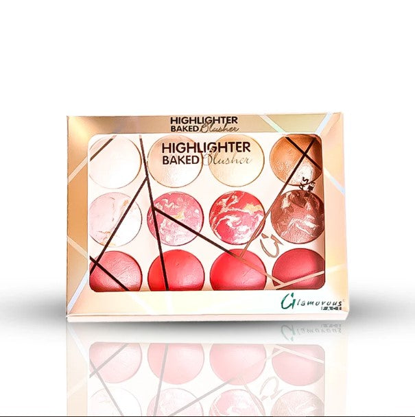 Glamorous Face 12 Color Highlighter & Blush On Palette - FlyingCart.pk
