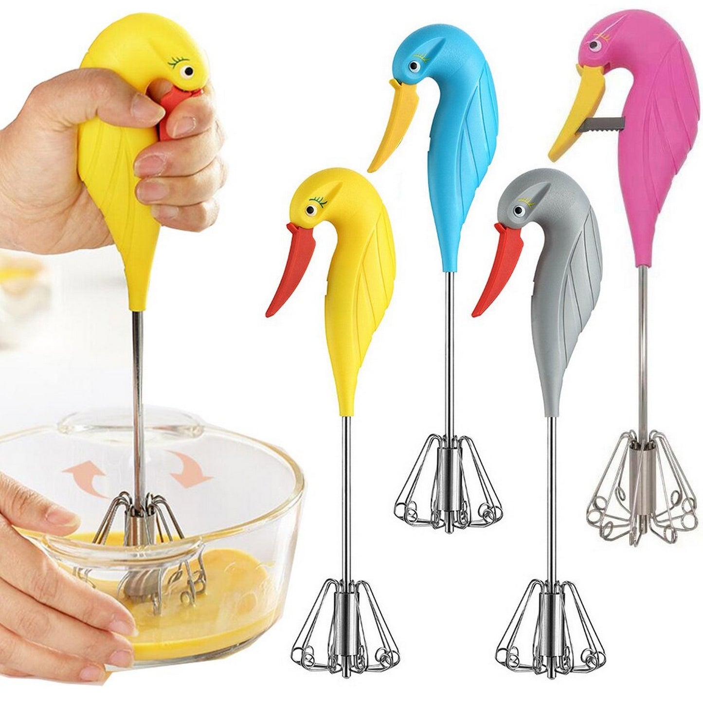 Semi Automatic Handheld Swan Shaped Egg Beater - FlyingCart.pk