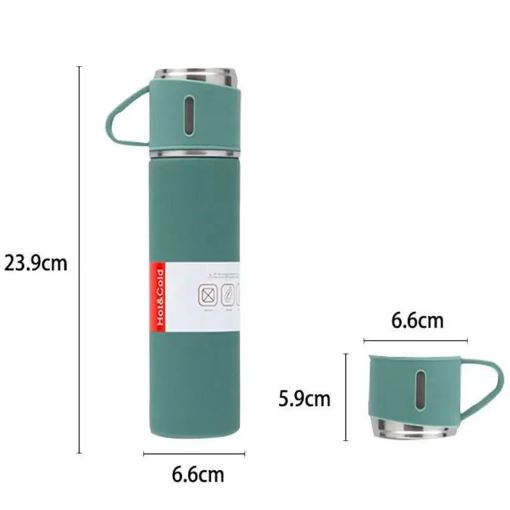 3 Cup Double-Layer Stainless Steel Vacuum Flask Set- FlyingCart.pk