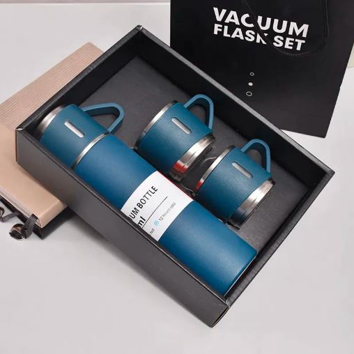 3 Cup Double-Layer Stainless Steel Vacuum Flask Set- FlyingCart.pk