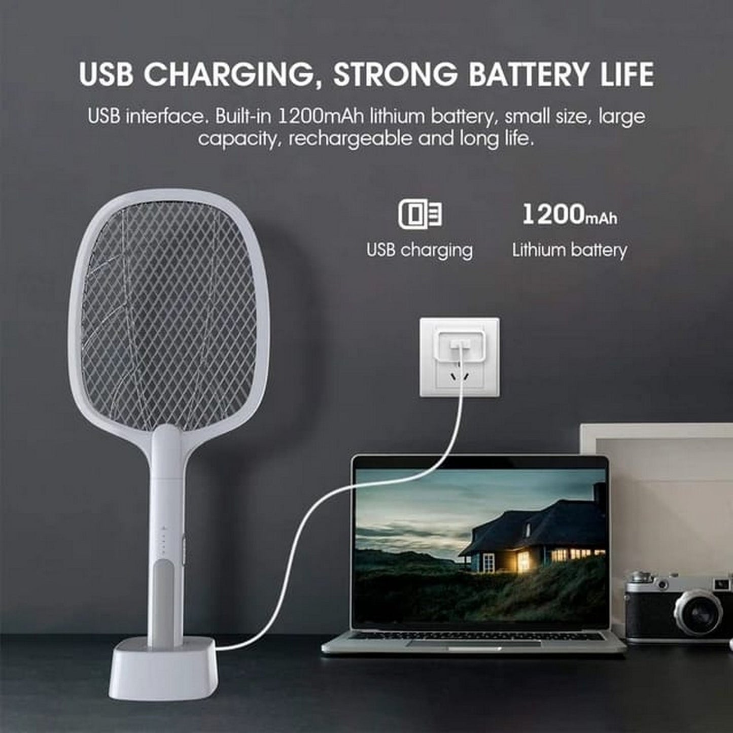 Electric Portable Mosquito Swatter Racket USB Rechargeable (2 In 1) - FlyingCart.pk