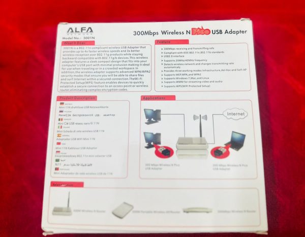 Alfa Mini USB WiFi Adapter | 300Mbps Wireless LAN Card for Computer & Laptop - Flyingcart.pk