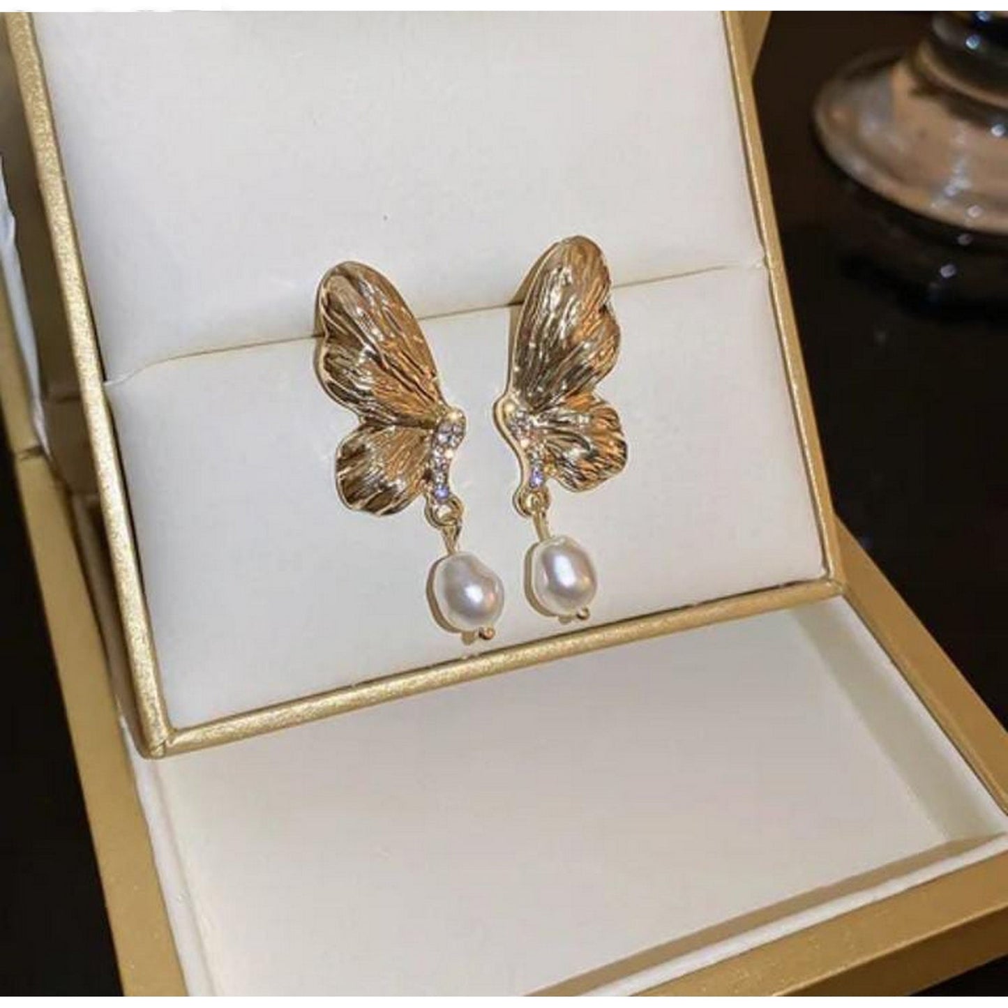 Butterfly Wings with Pearl Drop Earrings - FlyingCart.pk