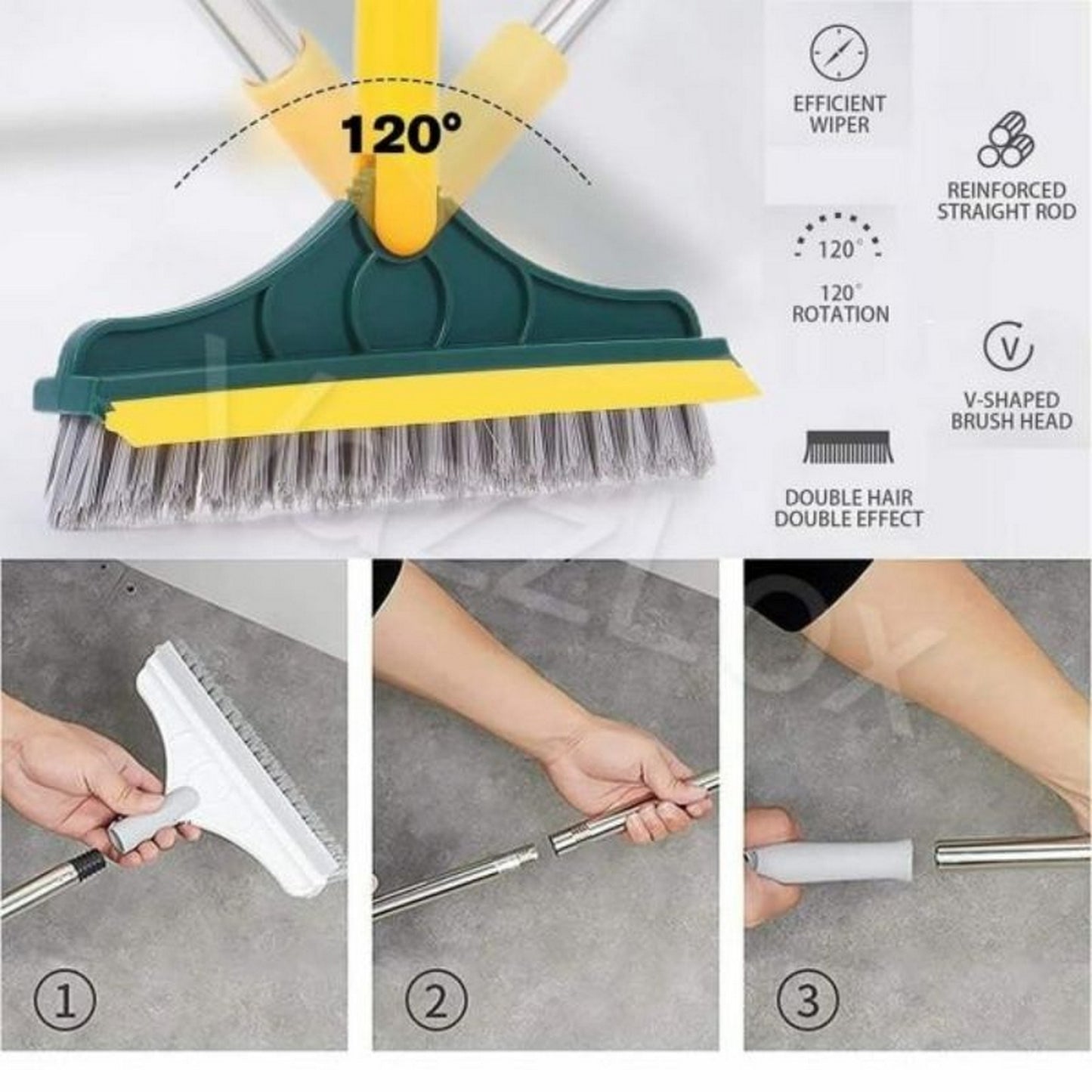 Adjustable Magic Broom (2 in 1) Brush 120 Degree Triangular Rotating Brush - FlyingCart.pk