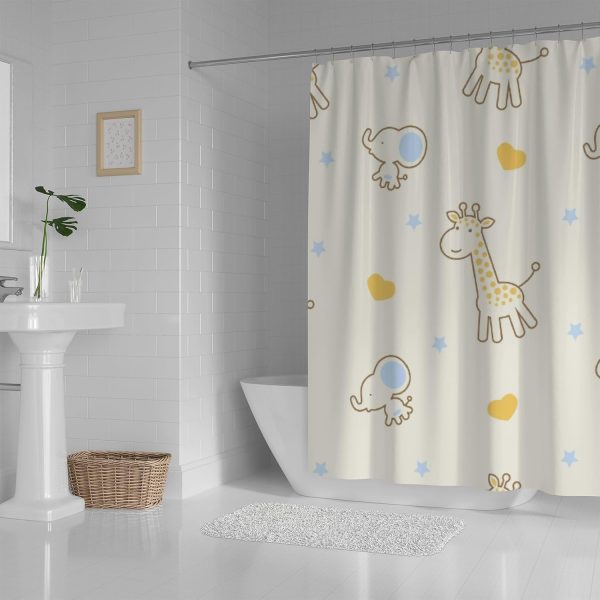 bathroom-shower-curtain-modern-waterproof-with-12-hooksrandom-1-flyingcart.pk