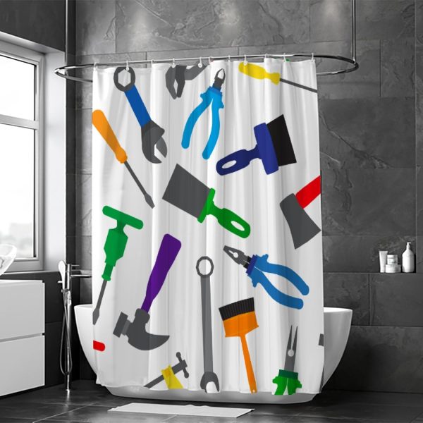 bathroom-shower-curtain-modern-waterproof-with-12-hooksrandom-1-flyingcart.pk