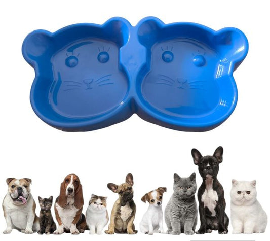 cat-shaped-double-food-bowl-pet-plastic-food-bowl-random-color-2-3-flyingcart.pk