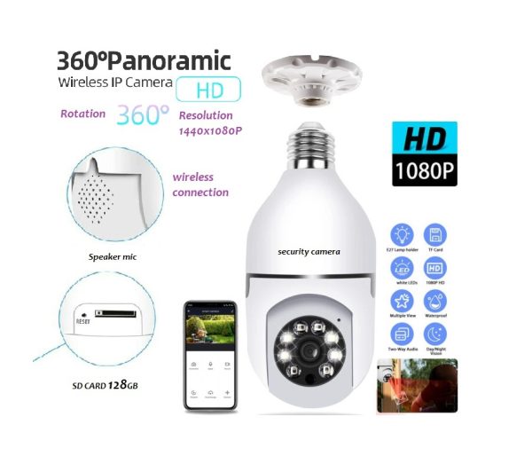 Bulb Camera 1080p WiFi 360° Panoramic Night Vision - Flyingcart.pk
