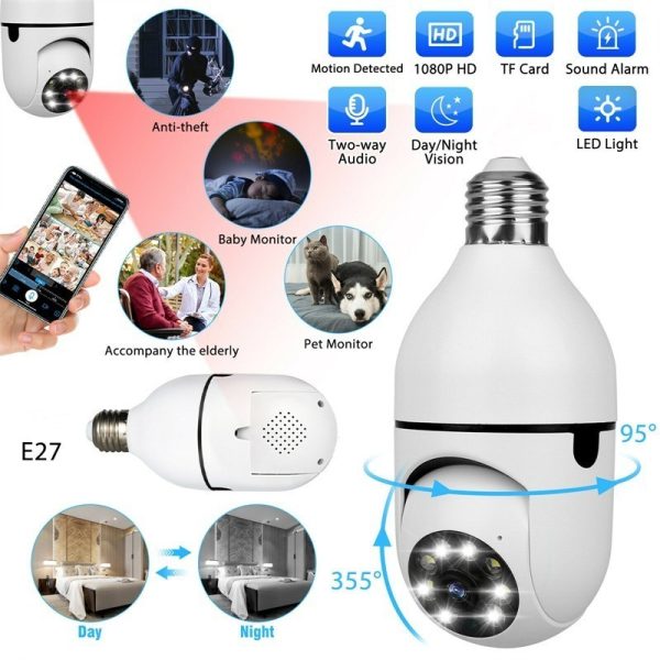 Bulb Camera 1080p WiFi 360° Panoramic Night Vision - Flyingcart.pk