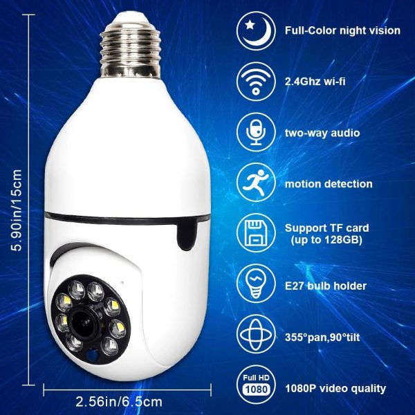 Bulb Camera 1080p WiFi 360° Panoramic Night Vision - Flyingcart.pk