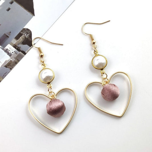 Cloth Ball Pendant In Heart Earrings - FlyingCart.pk