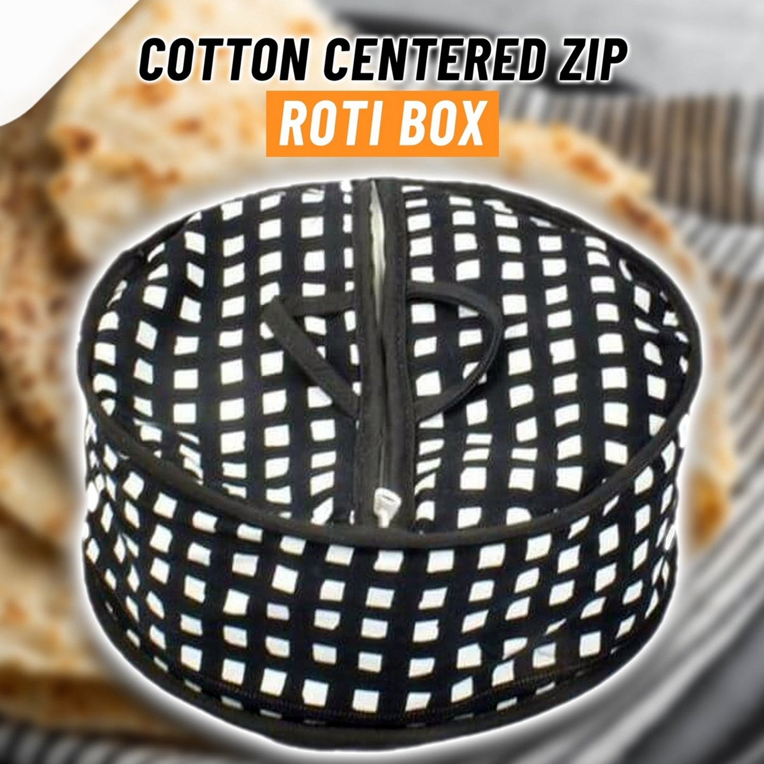 Cotton Zip Roti Box Basket Zipper Cover Multi Designs - FlyingCart.pk