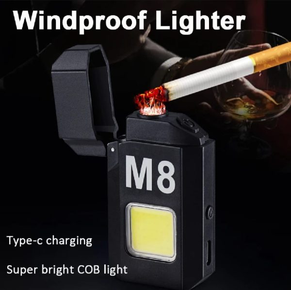 dh-001-cob-led-flashlight-with-lighters-dual-arc-pulse-flameless-lighter-type-c-rechargeable-lighter-work-light-mini-light-mens-gift-dual-arc-pulse-flameless-lighter-2-1-flyingcrt.pk