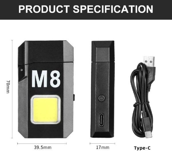 dh-001-cob-led-flashlight-with-lighters-dual-arc-pulse-flameless-lighter-type-c-rechargeable-lighter-work-light-mini-light-mens-gift-dual-arc-pulse-flameless-lighter-2-1-flyingcrt.pk