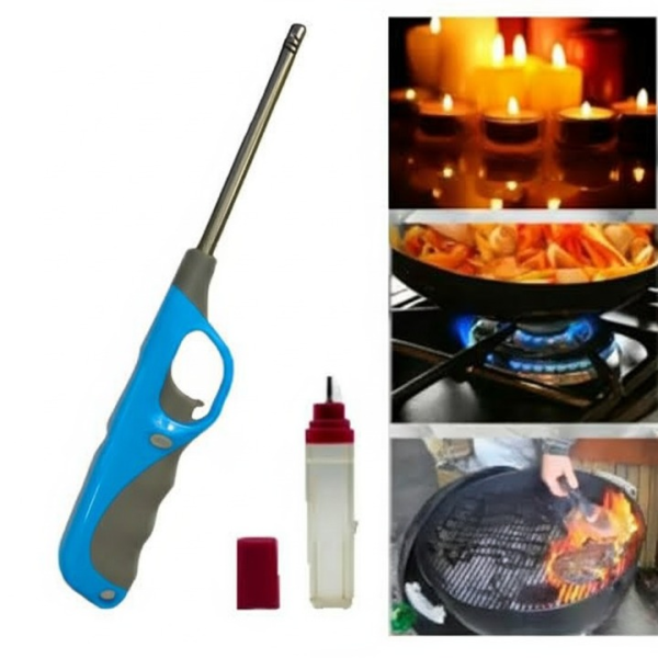 Electronic Refillable Gas Lighter – Portable Butane Lighter for Kitchen, Camping, Grills, Candles, Fireplaces & Outdoor Use (Random Color)