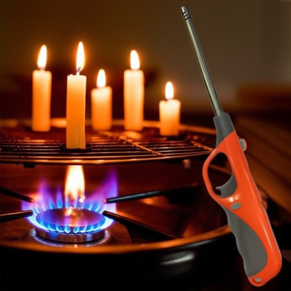 Electronic Refillable Gas Lighter – Portable Butane Lighter for Kitchen, Camping, Grills, Candles, Fireplaces & Outdoor Use (Random Color)