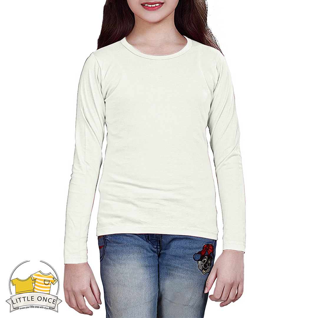 Light Grey Kids Full Sleeves T-Shirt For Girls - FlyingCart.pk