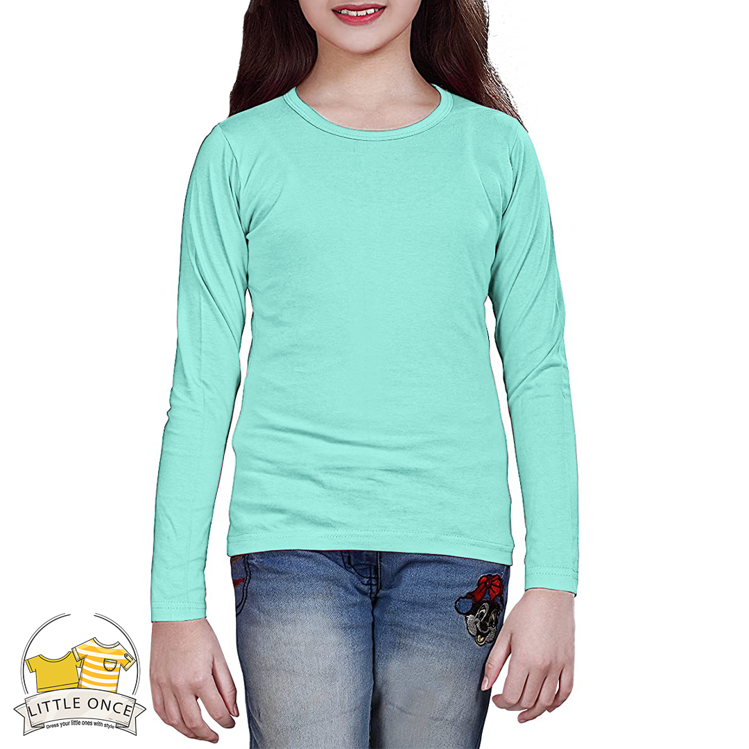 Ice Blue Kids Full Sleeves T-Shirt For Girls - FlyingCart.pk