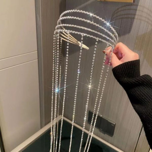 Rhinestone Tassel Headband for Women – Crystal Party Hair Accessory-FlyingCart.pk