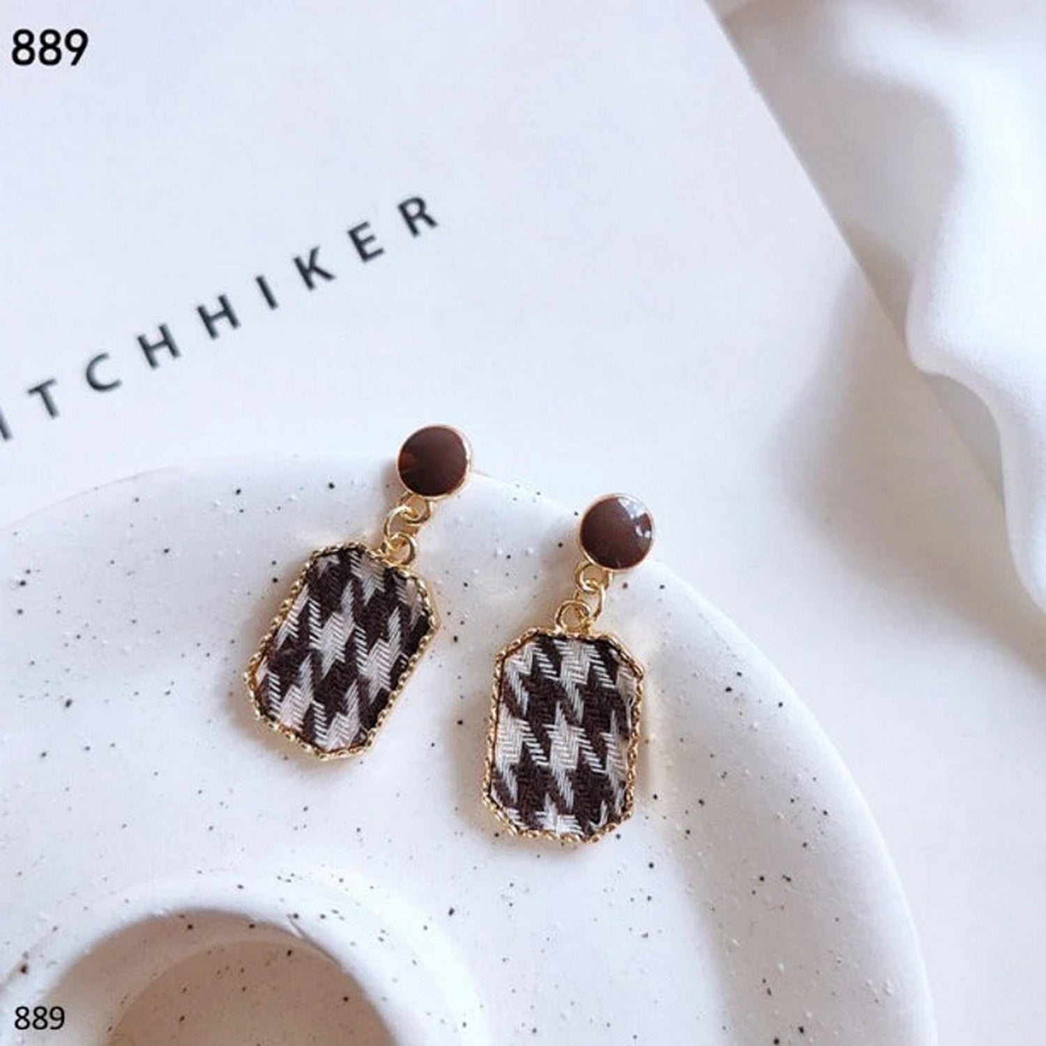 Houndstooth Dangle Luxury Checkered Earrings - FlyingCart.pk