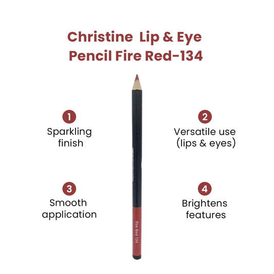Christine Lip & Eye Pencil Fire Red-134 - FlyingCart.pk