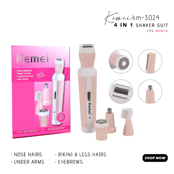 Kemei KM-3024 4-in-1 Rechargeable Hair Remover Shaver for Women - Flyingcart.pk