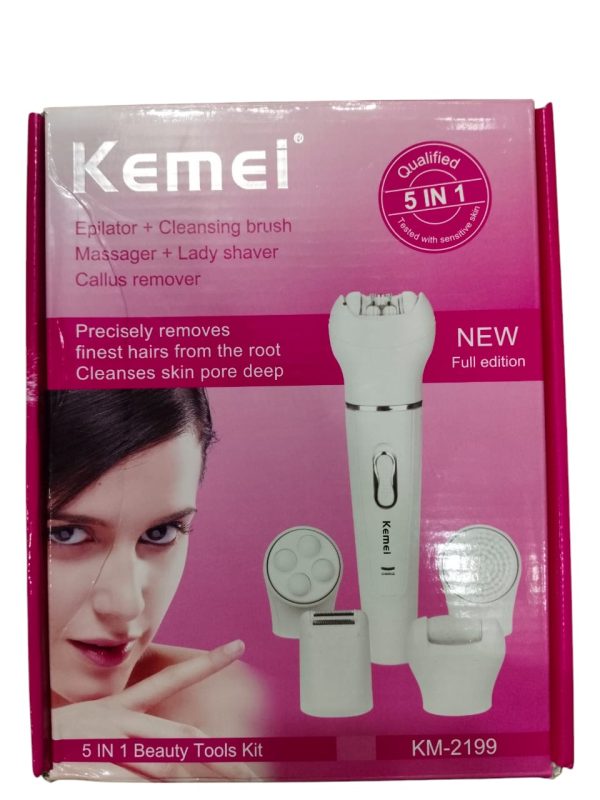 Kemei Km-2199 Electric Ladies Hair Removal Trimmer 5 In 1 Epilator with Callus Remover - Flyingcart.pk
