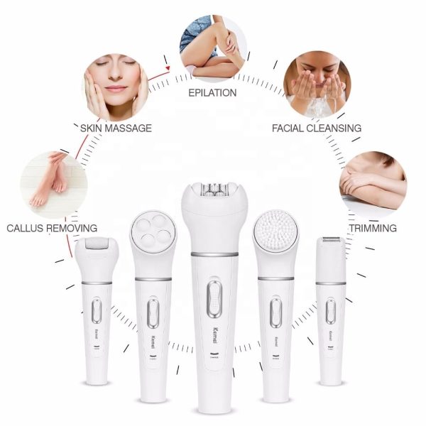 Kemei Km-2199 Electric Ladies Hair Removal Trimmer 5 In 1 Epilator with Callus Remover - Flyingcart.pk