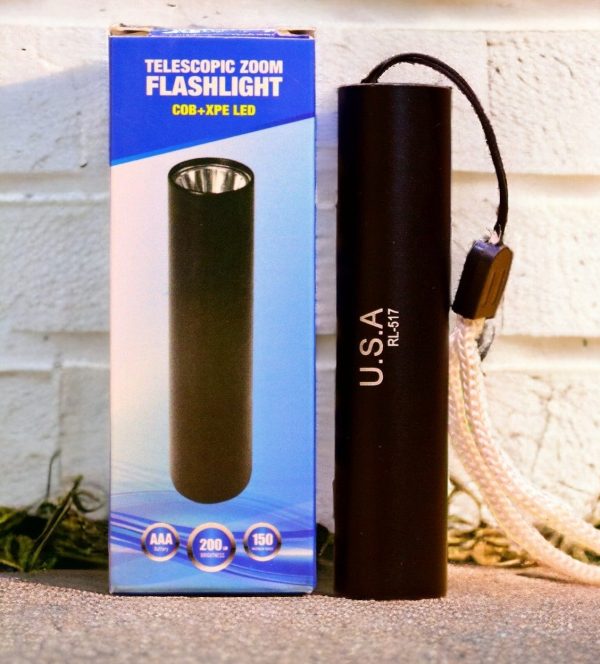 LED 517 Telescopic Zoom Flashlight – COB + XPE Dual Light, USB Rechargeable - Flyingcart.pk