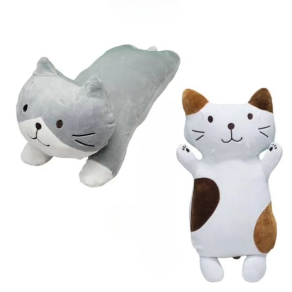 Long Cat Plush Pillow – Cute Kitten Cartoon in Gray, White, and Brown - Flyingcart.pk