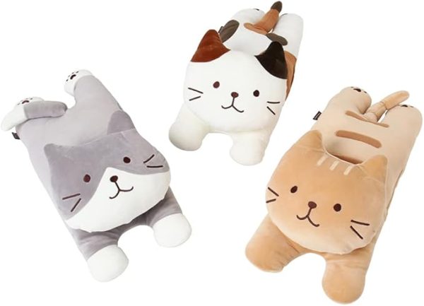 Long Cat Plush Pillow – Cute Kitten Cartoon in Gray, White, and Brown - Flyingcart.pk