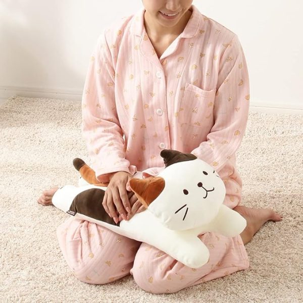 Long Cat Plush Pillow – Cute Kitten Cartoon in Gray, White, and Brown - Flyingcart.pk