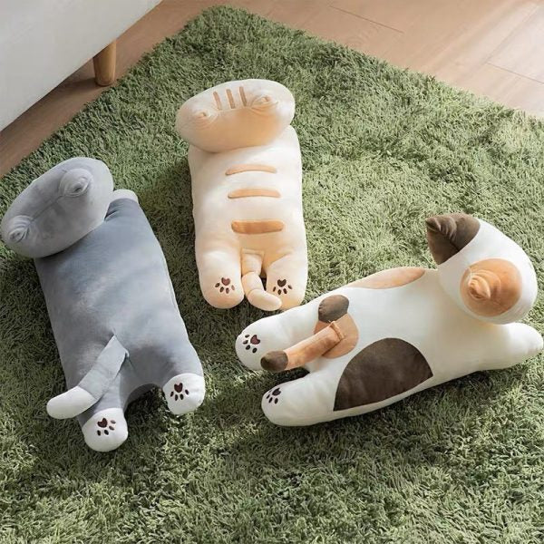 Long Cat Plush Pillow – Cute Kitten Cartoon in Gray, White, and Brown - Flyingcart.pk