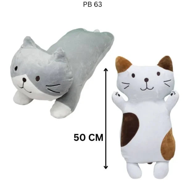 Long Cat Plush Pillow – Cute Kitten Cartoon in Gray, White, and Brown - Flyingcart.pk