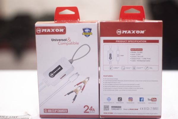 Maxon CL-222 2.4A Clip Mobile Charger - Flyingcart.pk