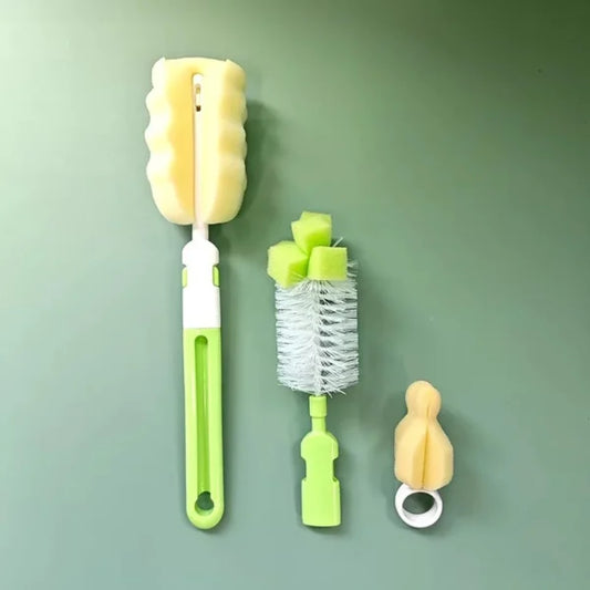 (Pack of 3) Baby Bottle & Teat Brush Set – Multi-Function Cleaning Kit with Changeable Heads - Flyingcart.pk