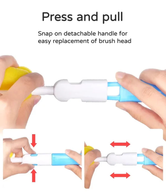 (Pack of 3) Baby Bottle & Teat Brush Set – Multi-Function Cleaning Kit with Changeable Heads - Flyingcart.pk