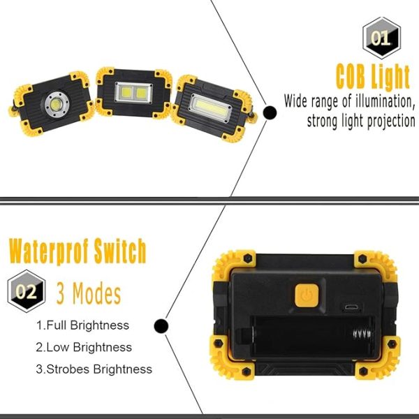 Portable COB LED Floodlight Rechargeable USB Work Lamp for Outdoor Use