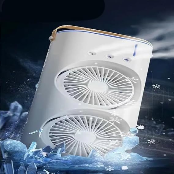 Portable Mini Double Fan Air Cooler with Mist Humidifier and LED Lighting - Flyingcart.pk