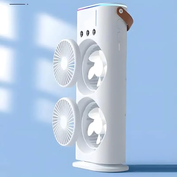 Portable Mini Double Fan Air Cooler with Mist Humidifier and LED Lighting - Flyingcart.pk