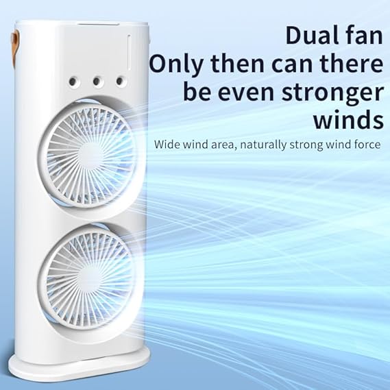 Portable Mini Double Fan Air Cooler with Mist Humidifier and LED Lighting - Flyingcart.pk