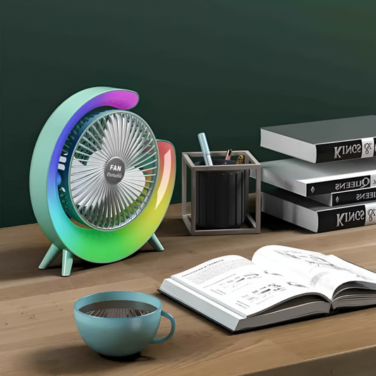Portable Mini G Light Rechargeable Desk Fan with LED Colorful Light - Flyingcart.pk