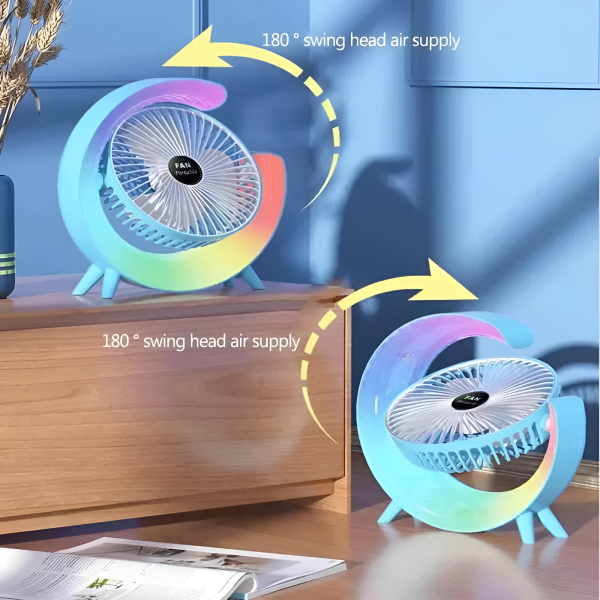 Portable Mini G Light Rechargeable Desk Fan with LED Colorful Light - Flyingcart.pk