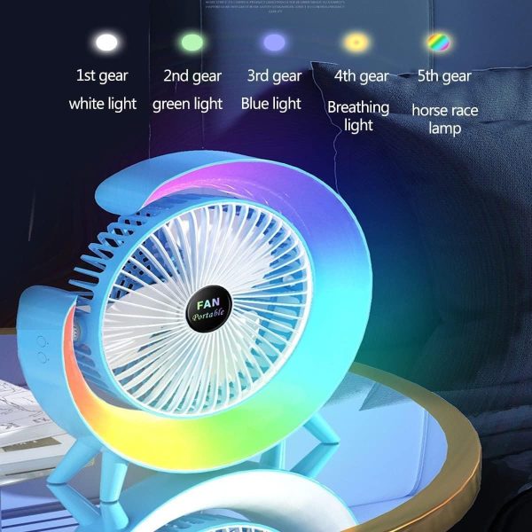 Portable Mini G Light Rechargeable Desk Fan with LED Colorful Light - Flyingcart.pk