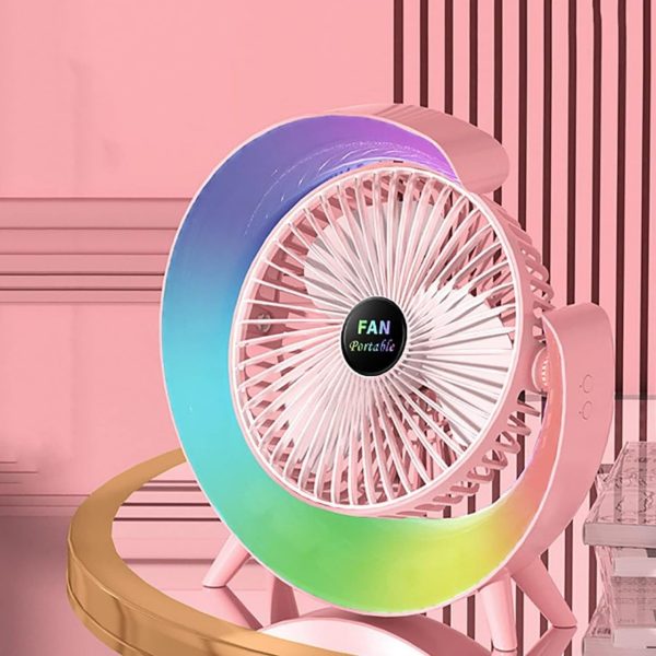 Portable Mini G Light Rechargeable Desk Fan with LED Colorful Light - Flyingcart.pk