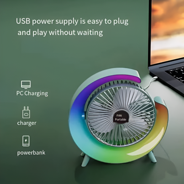 Portable Mini G Light Rechargeable Desk Fan with LED Colorful Light - Flyingcart.pk