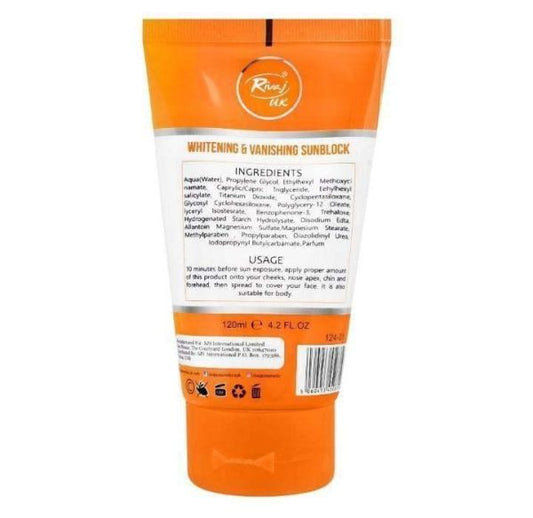 rivaj-sunblock-whitening-vanishing-spf60-ideal-for-all-skin-types-150ml-3-1-flyincart.pk
