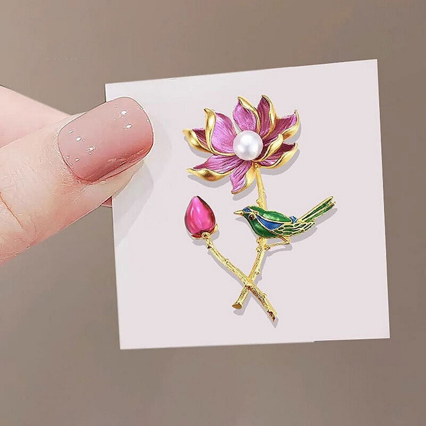 Exquisite Pearl Lotus And Magpie Pin Brooch - FlyingCart.pk