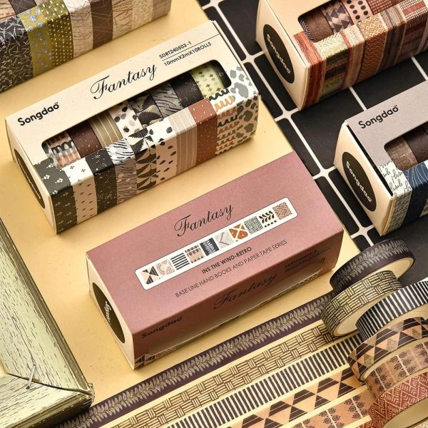 songdao-10-rolls-fantasy-washi-tape-set-texture-arts-adhesive-tapes-basic-patterns-decorative-masking-tape-sets-for-craft-kids-scrapbook-diy-gift-wrapping-style-four-1-flyingcart.pk